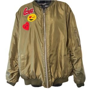 Taxi Olive Bomber Flight Jacket 3XL XXXL Emoji Zipper‎ Front With Pockets